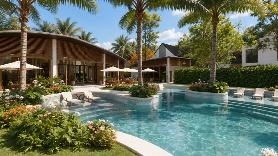 Club house con piscinas proyectado