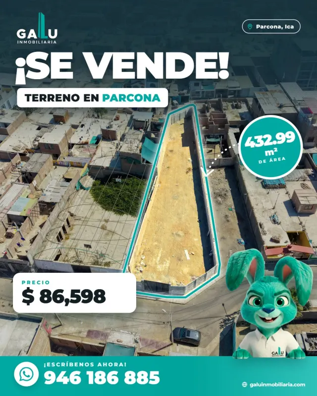 Terreno de 432 m2 en Parcona