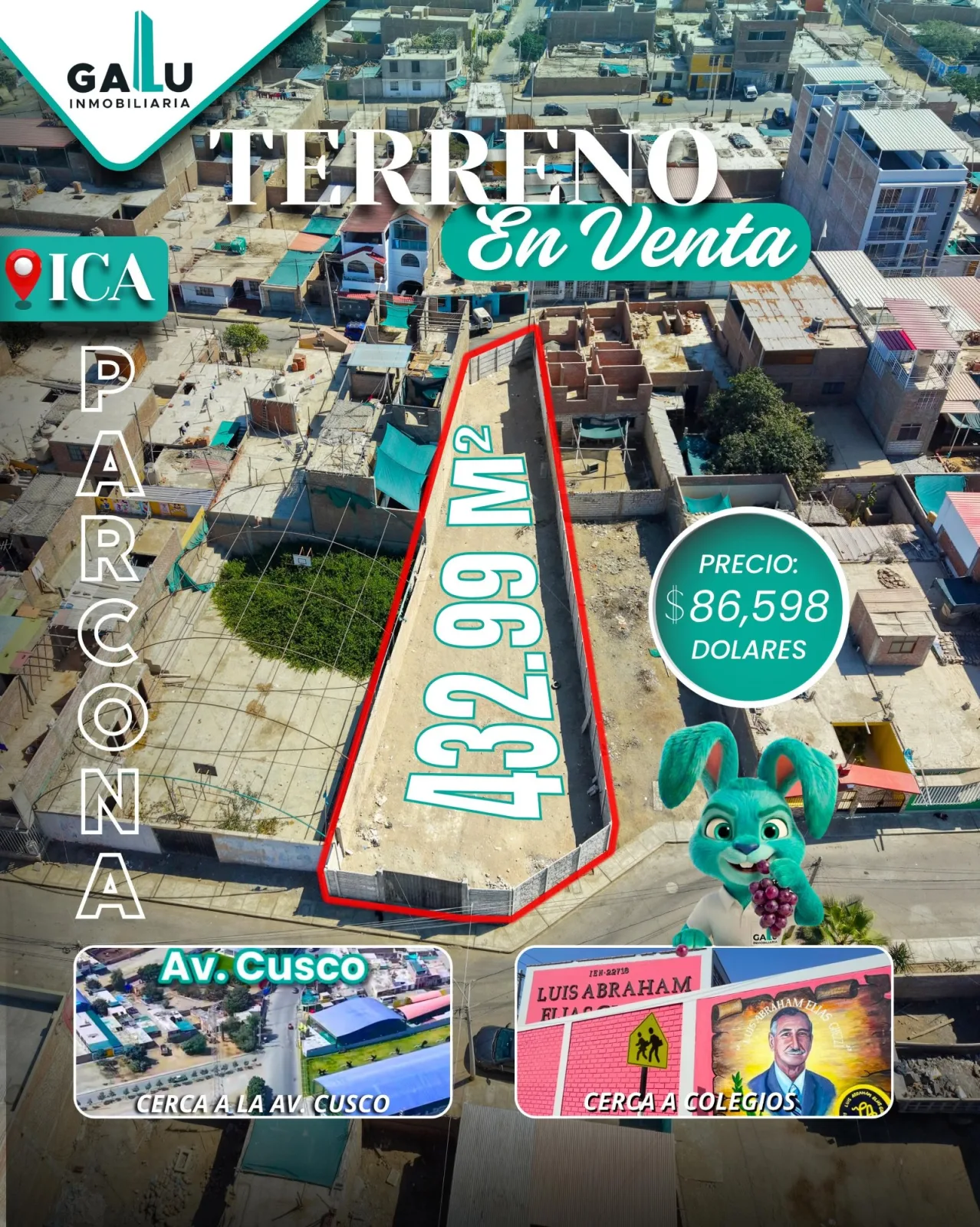 Terreno de 432 m2 en Parcona