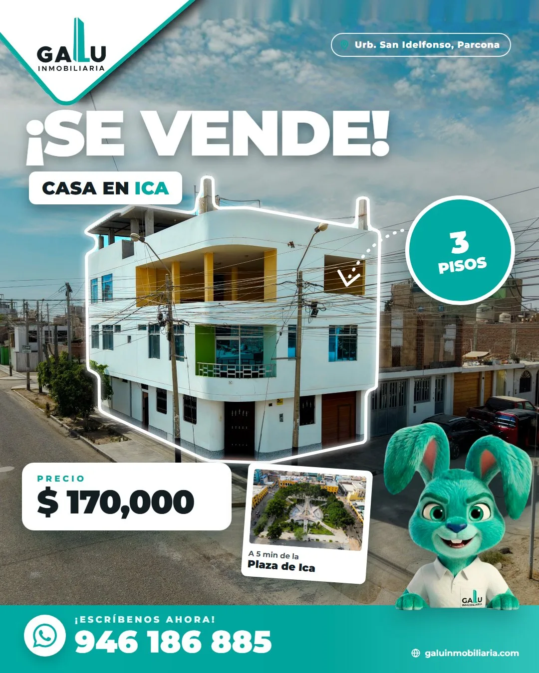 Casa de 3 pisos de 90 m² en Urb. San Idelfonso, Parcona