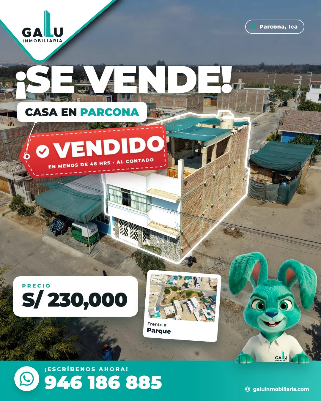 Casa de 93 m² frente a parque en Urb. Alameda de Parcona