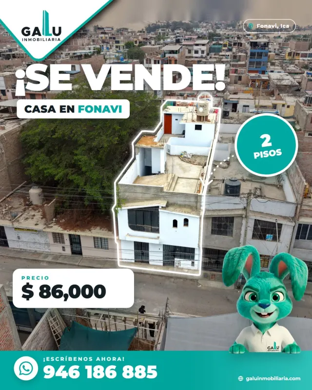 Casa de 2 pisos con tercer nivel en Fonavi San Martín, Ica