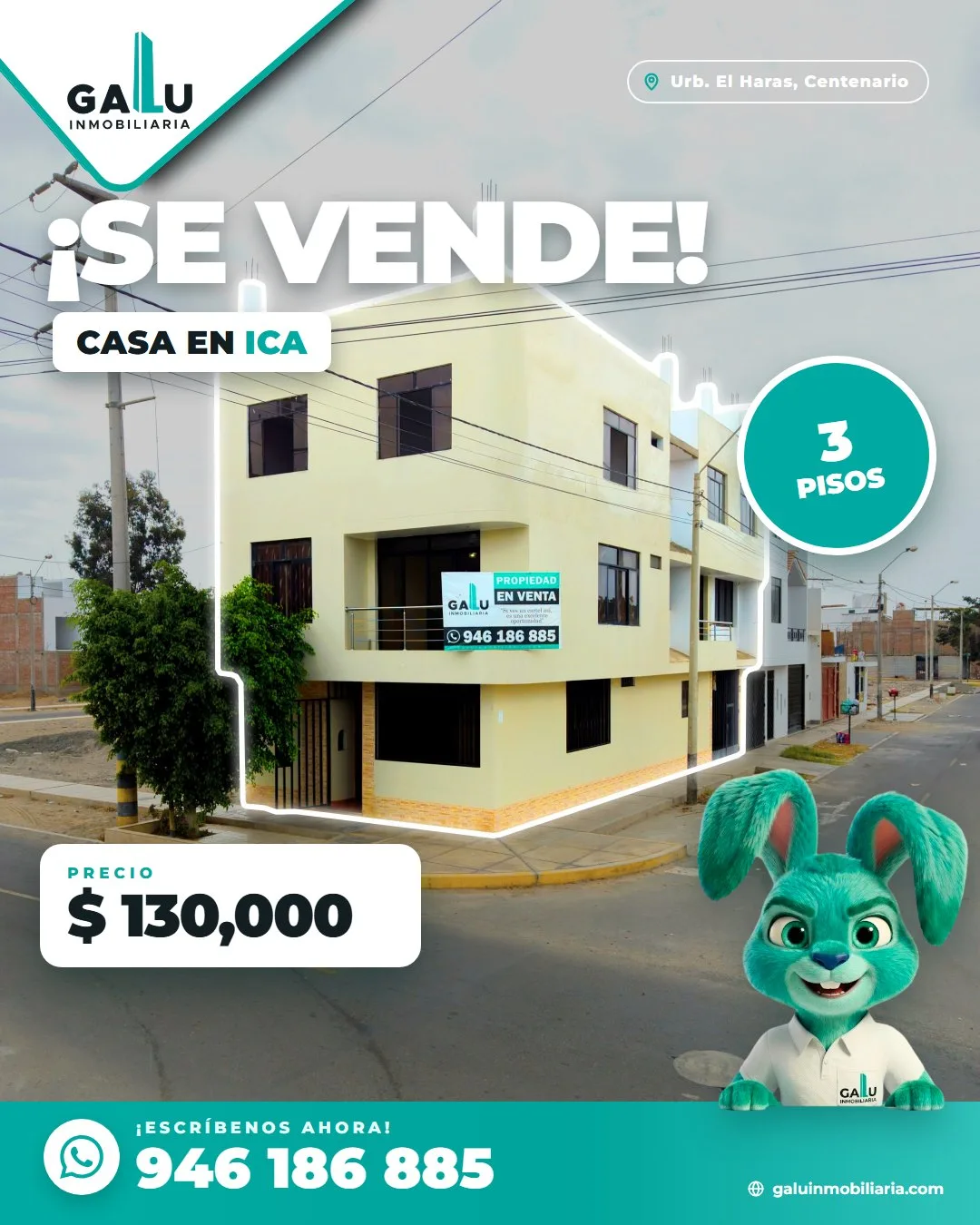 Casa en esquina de 3 pisos en Urb. El Haras, Ica
