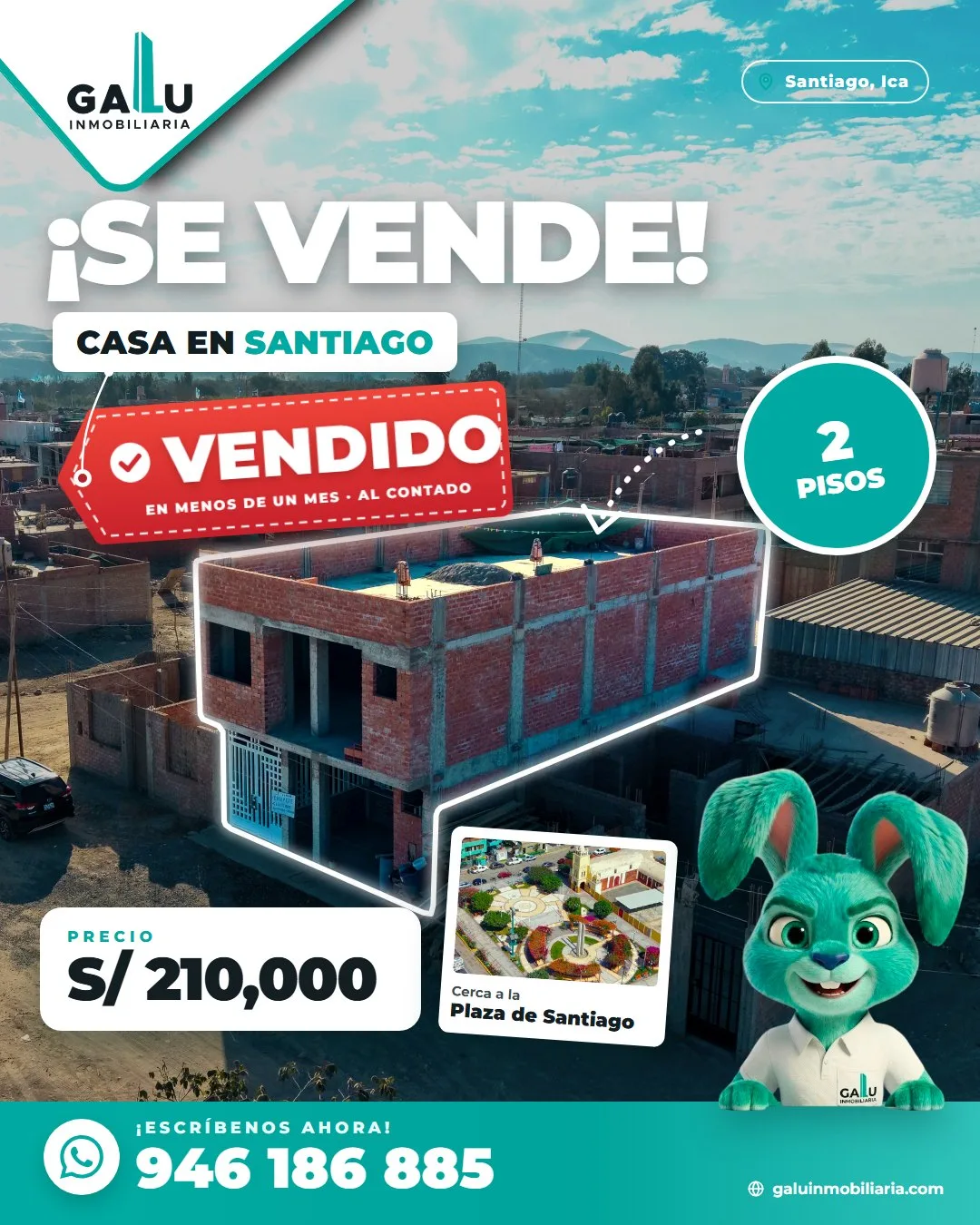 Casa de 2 pisos de 112.50 m² en Santiago, Ica