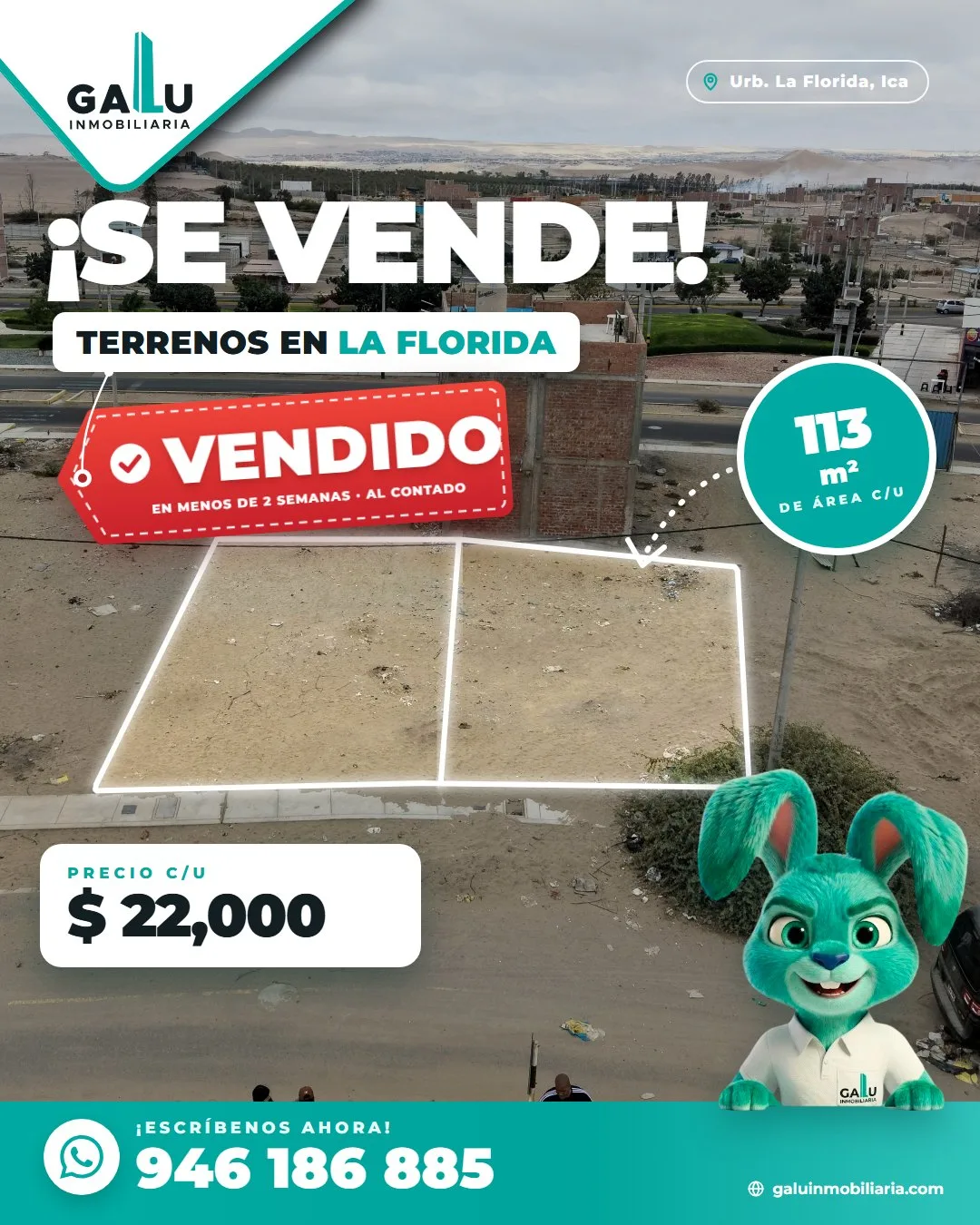 2 terrenos de 113.67 m² c/u en La Florida, Subtanjalla